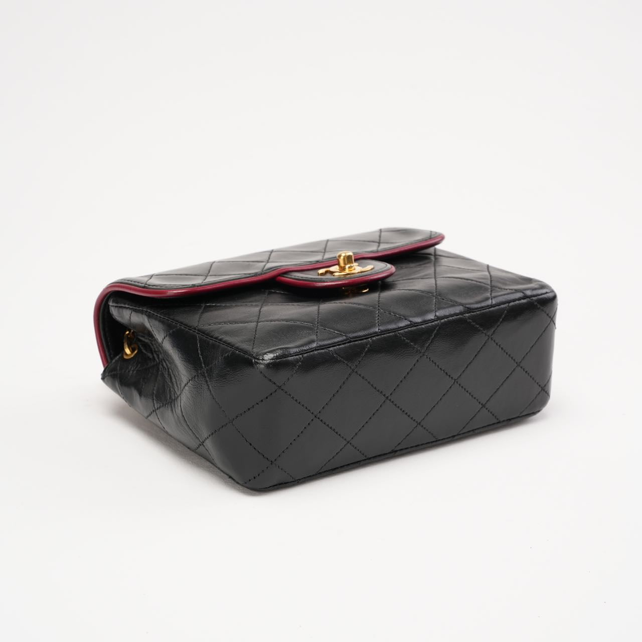 Chanel Vintage Mini Square Flap Bag Lamb Black Red 1991