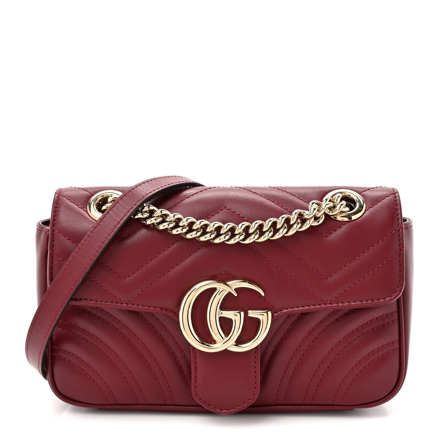 Calfskin Matelasse Mini GG Marmont Shoulder Bag Rosso Ancora