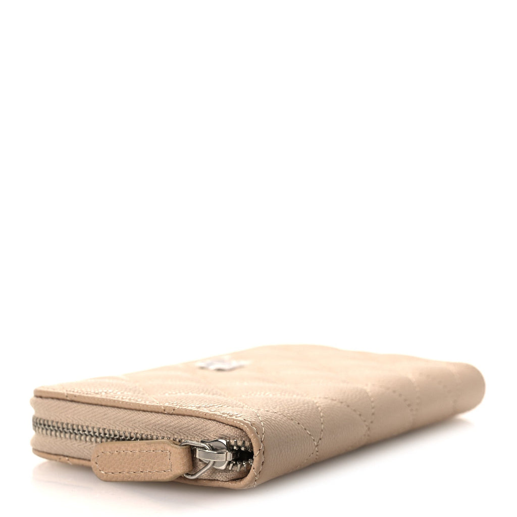 Caviar Quilted Medium Zip Around Wallet Beige