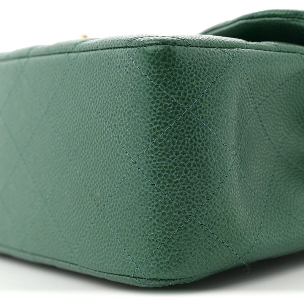 Metallic Caviar Quilted Jumbo Double Flap Green