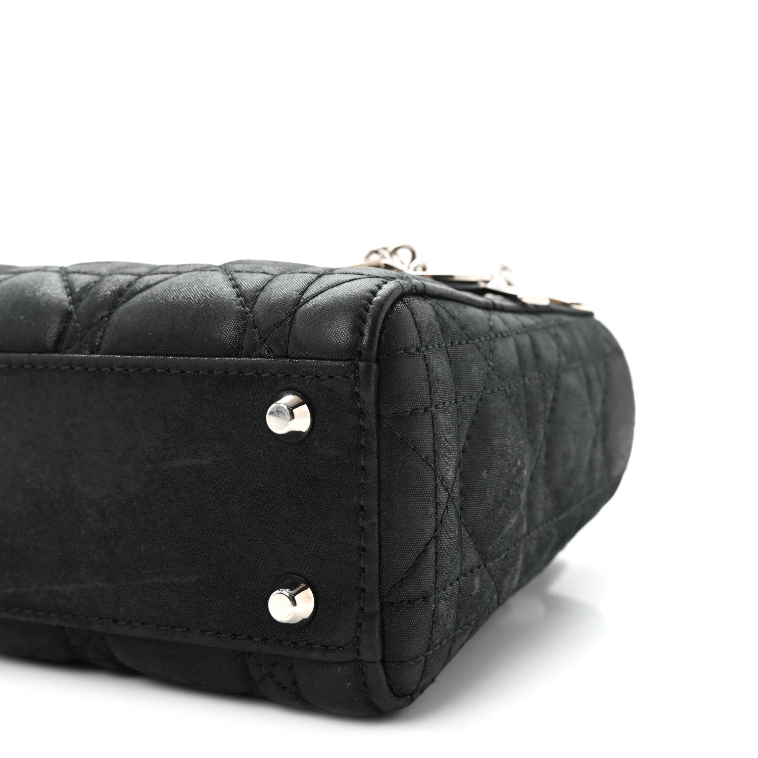 Metallic Calfskin Cannage Mini Lady Dior Black
