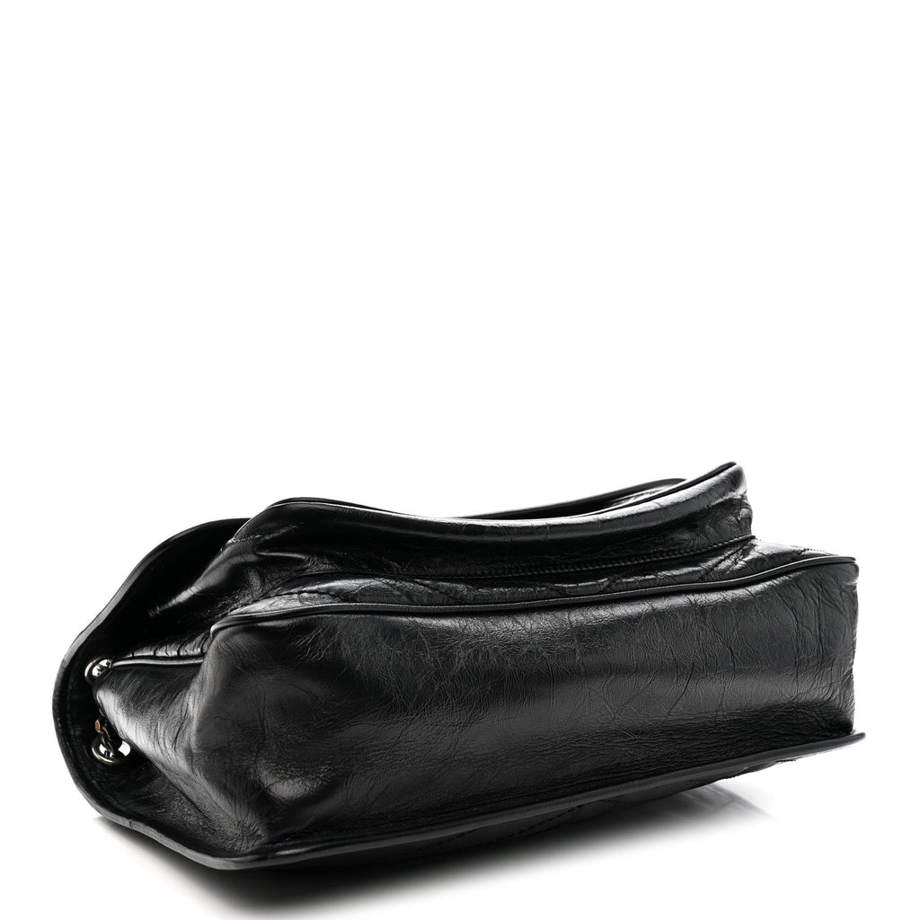 Crinkled Calfskin Matelasse Monogram Large Niki Chain Satchel Black