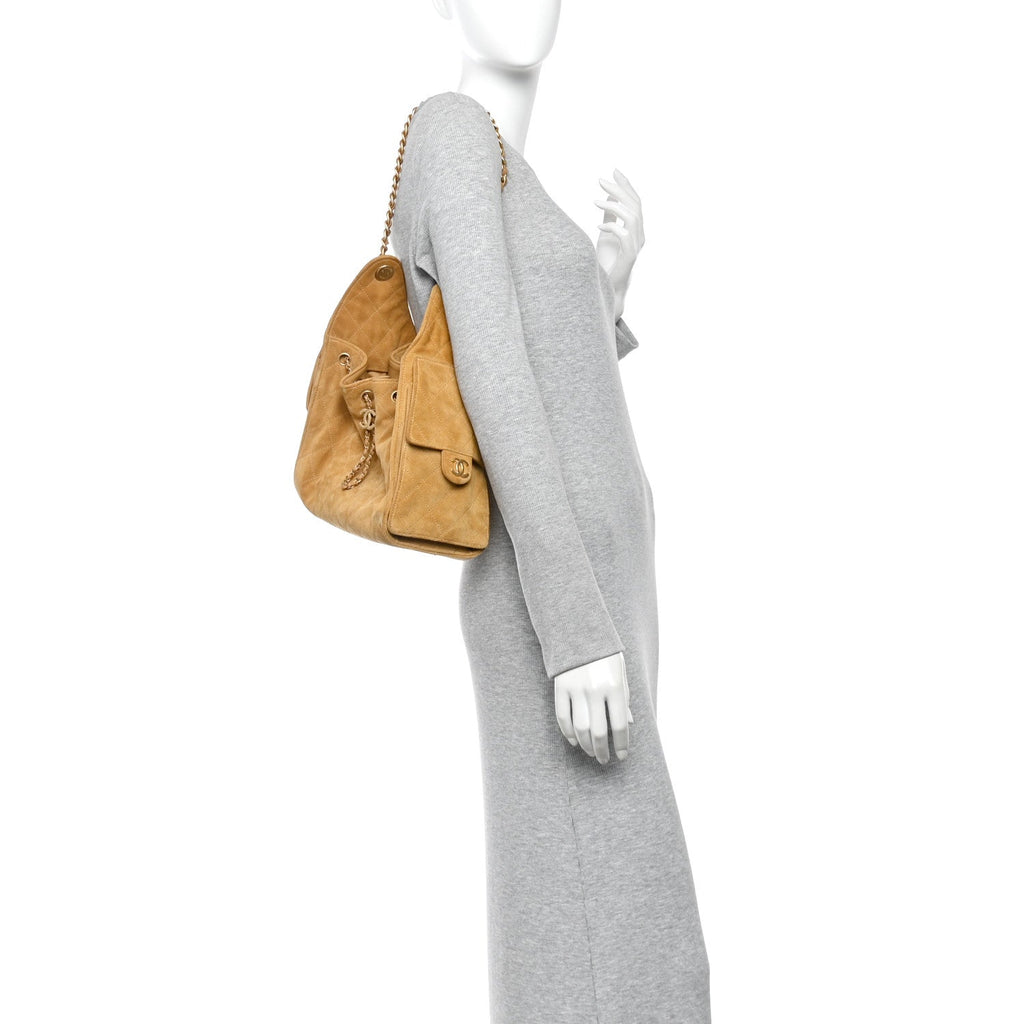 Suede Quilted Small Chanel 25 Handbag Beige