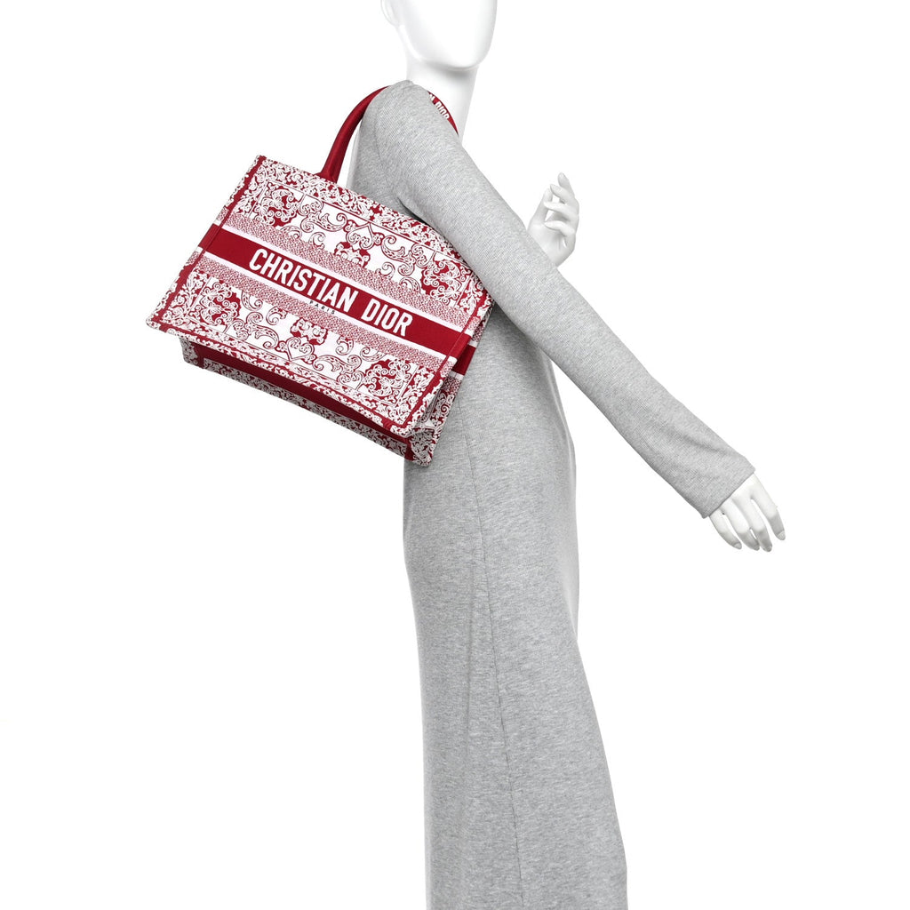 Canvas Embroidered Medium Book Tote Red White