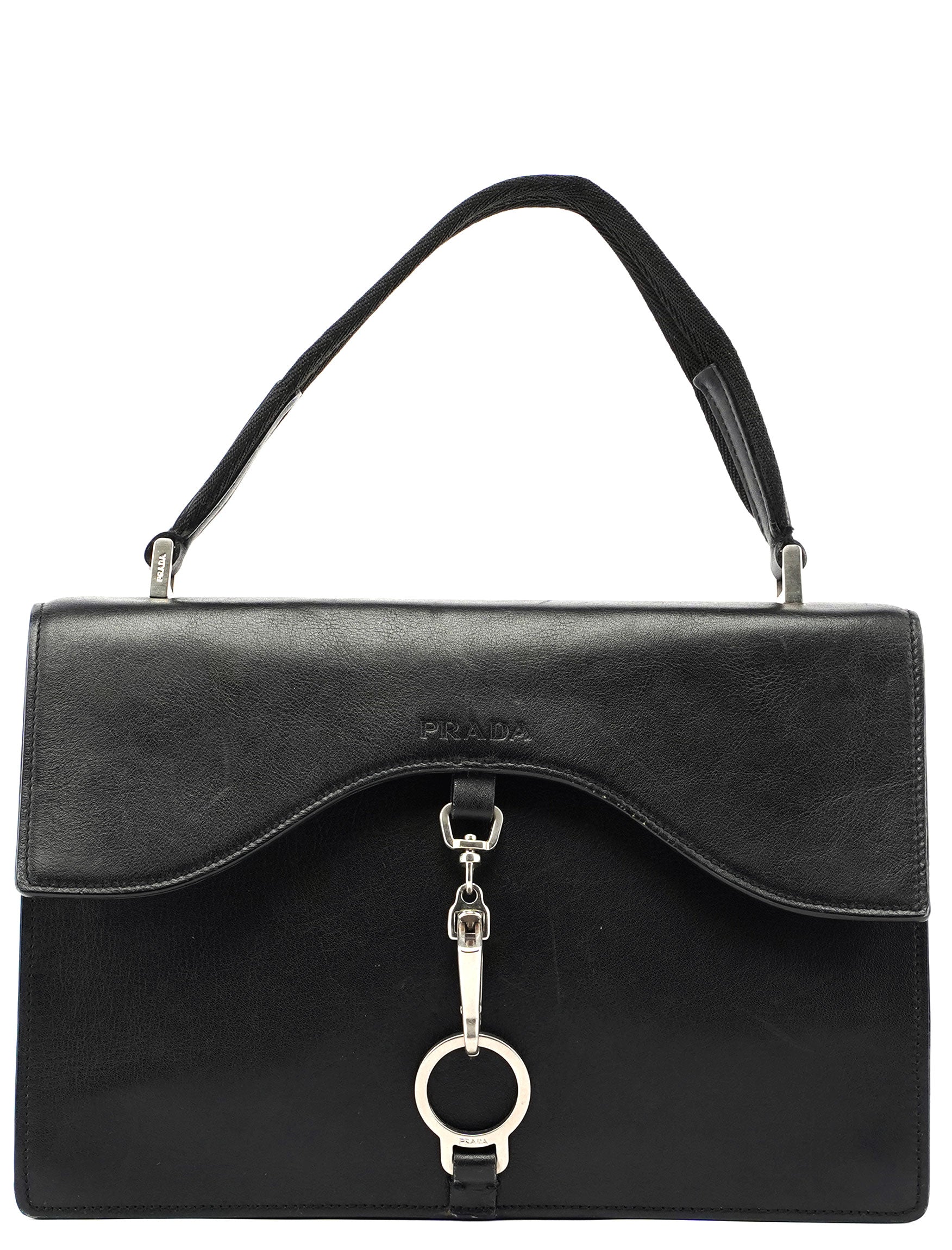 Black Leather Top Handle Bag