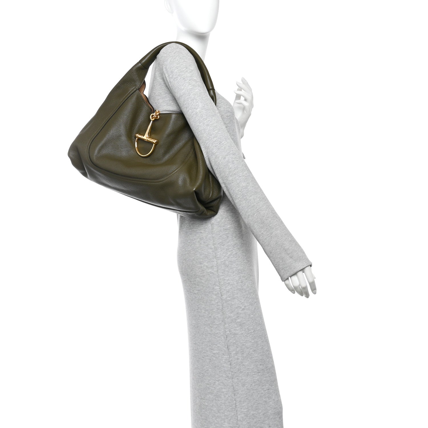 Grained Calfskin Softbit Maxi Shoulder Bag Forest Green