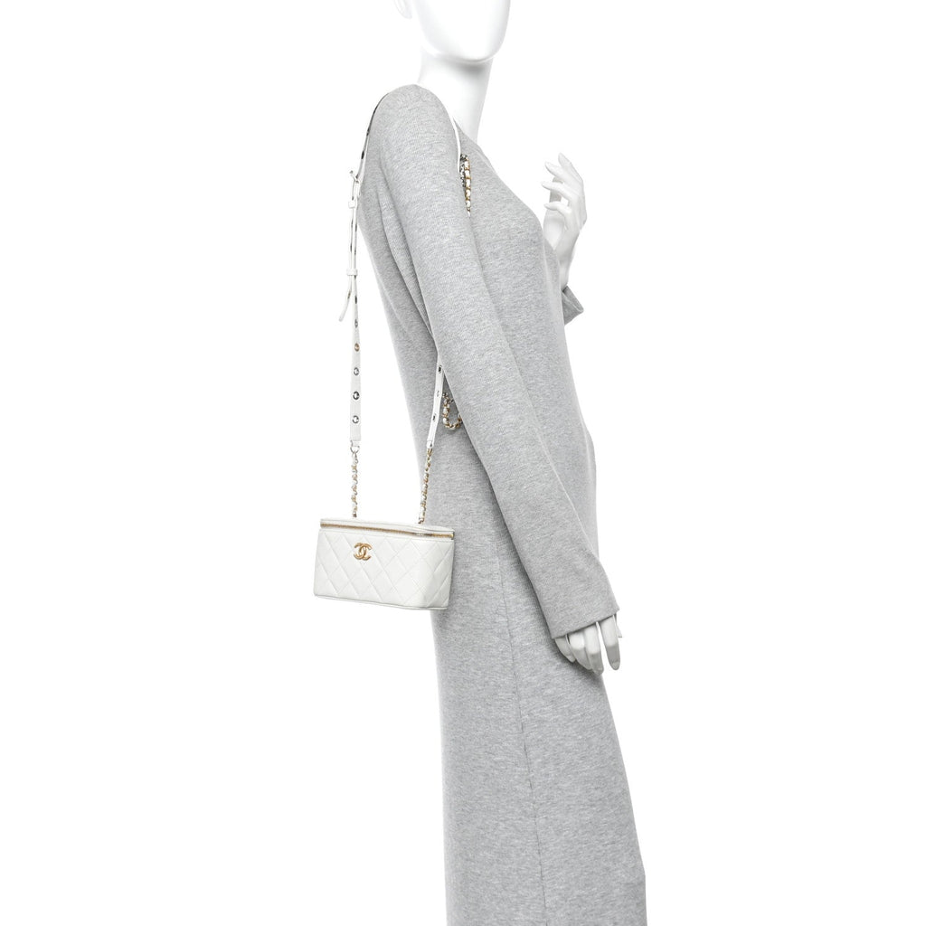 Goatskin Quilted Punk Essentials Vanity Case With Chain White
