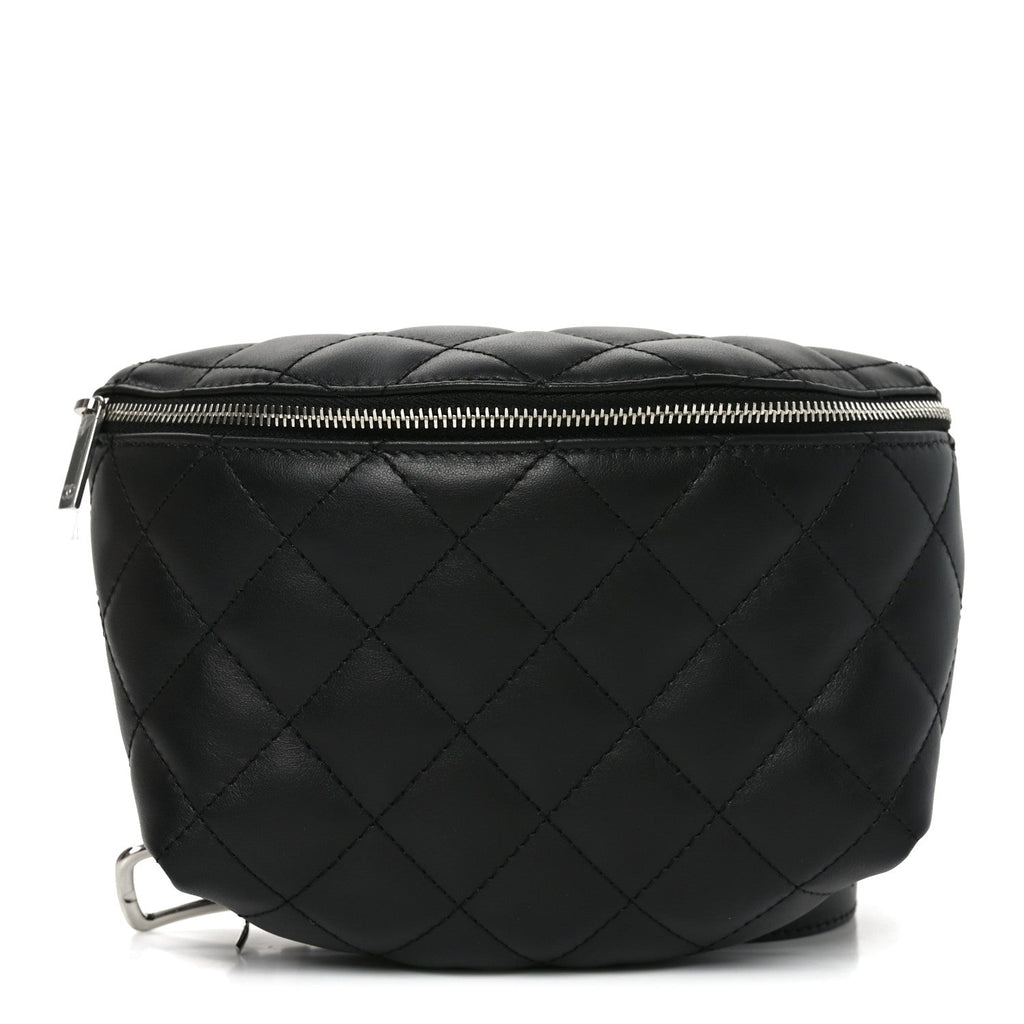 Calfskin Quilted Waist Belt Bag Black