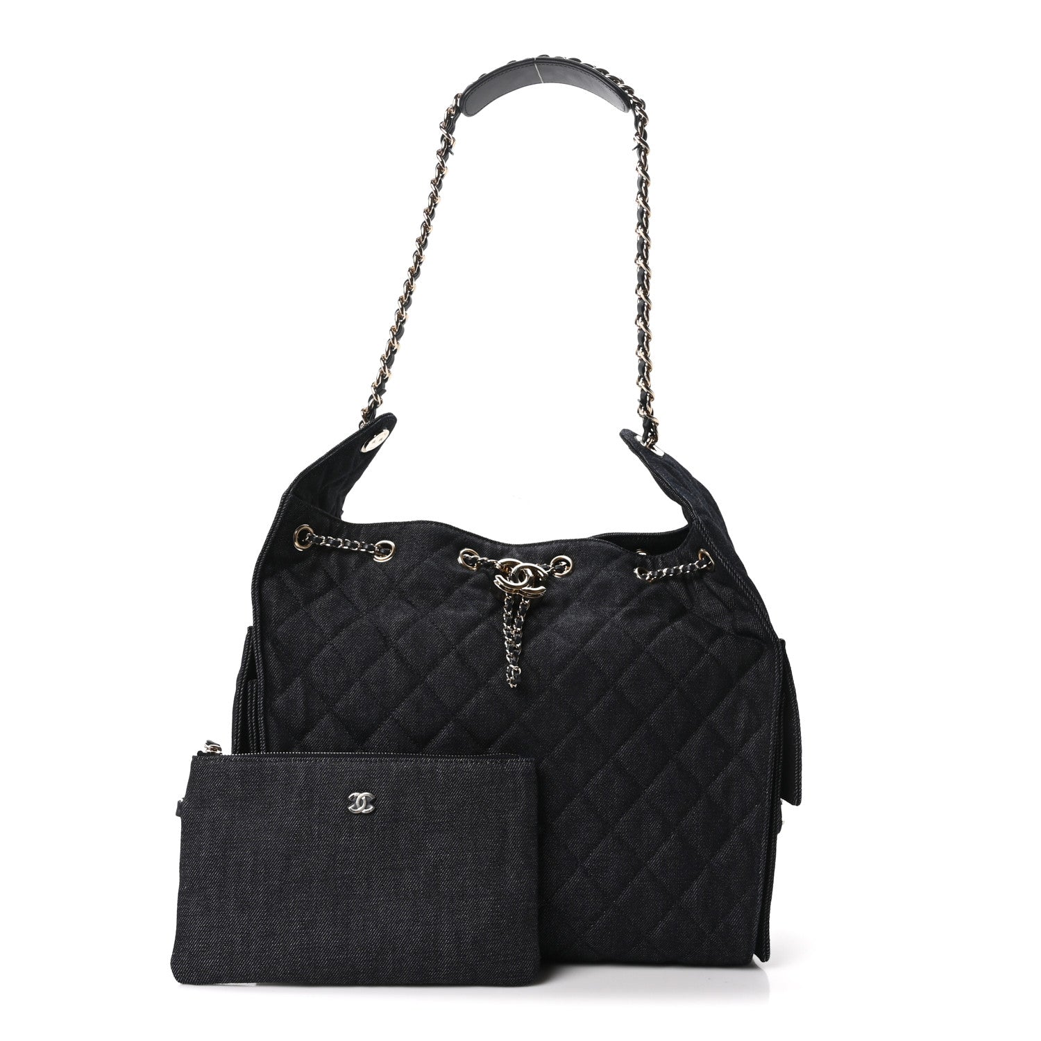 Denim Quilted Medium Chanel 25 Handbag Dark Blue