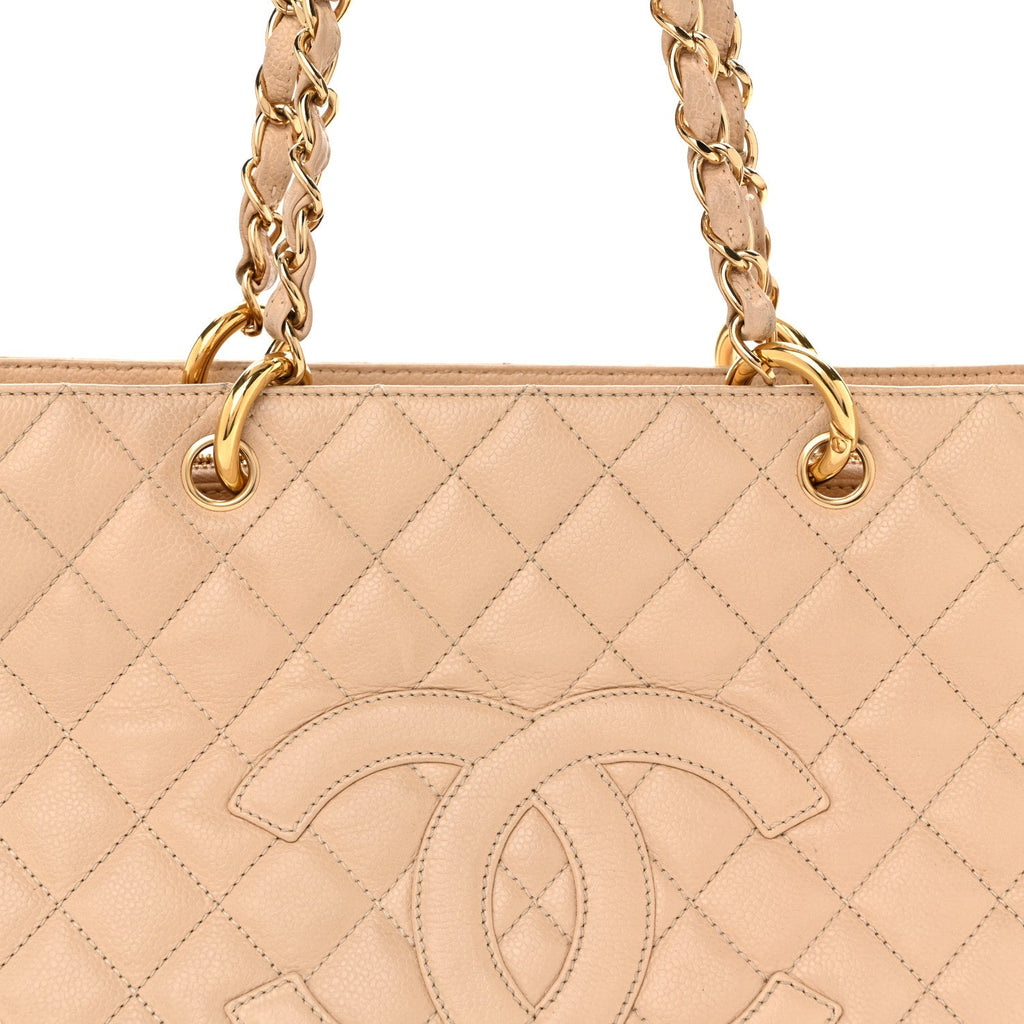 Caviar Quilted Grand Shopping Tote GST Beige Clair