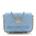 Lambskin Quilted Chain Around Coin Purse With Chain Light Blue