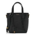 Calfskin Crocodile Embossed Paris Mini Toy Shopper Tote Black
