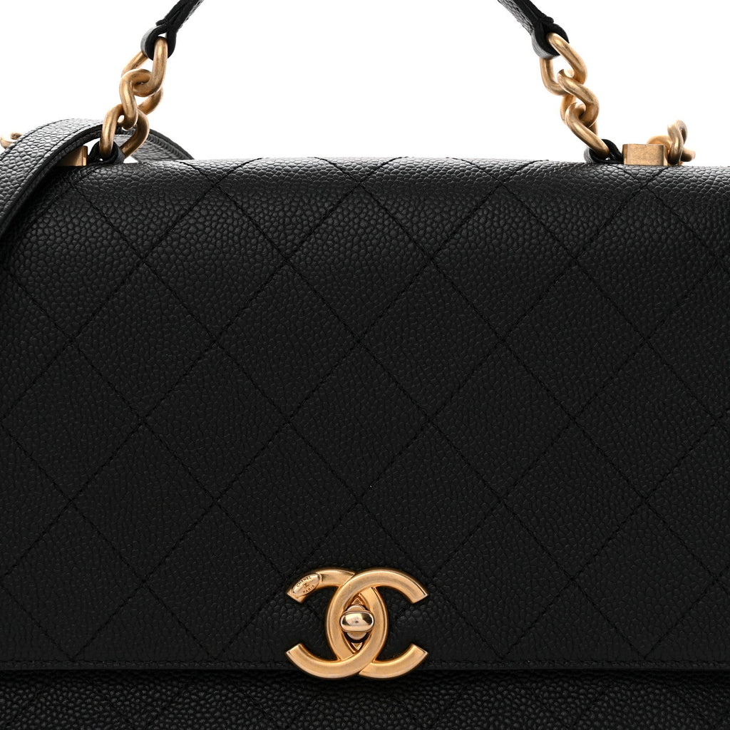 Grained Calfskin Stitched Flap Black