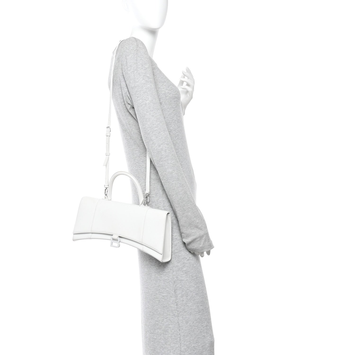 Shiny Box Calfskin Tonal B Hourglass Stretch Top Handle Bag White