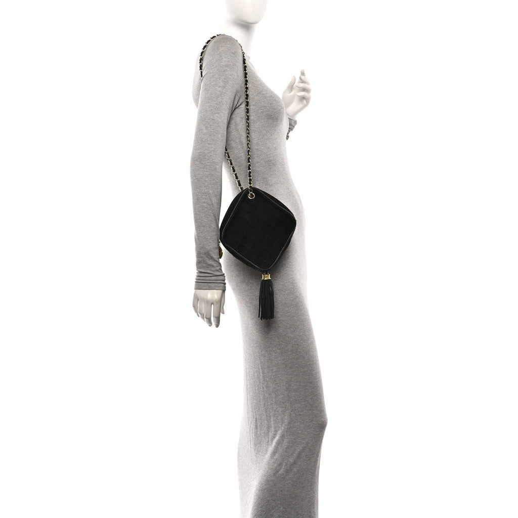 Suede Chocolate Bar Tassel Camera Case Black