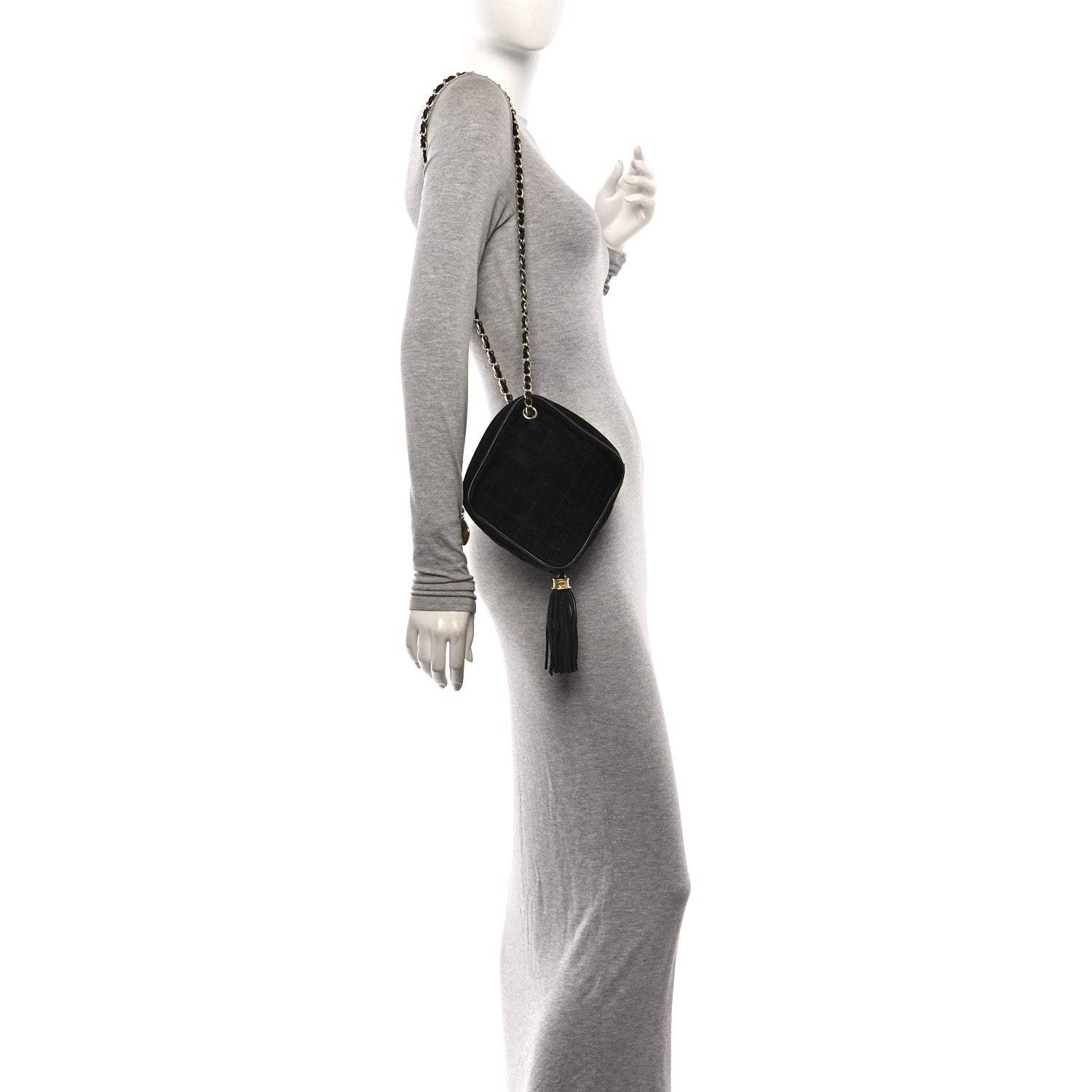 Suede Chocolate Bar Tassel Camera Case Black