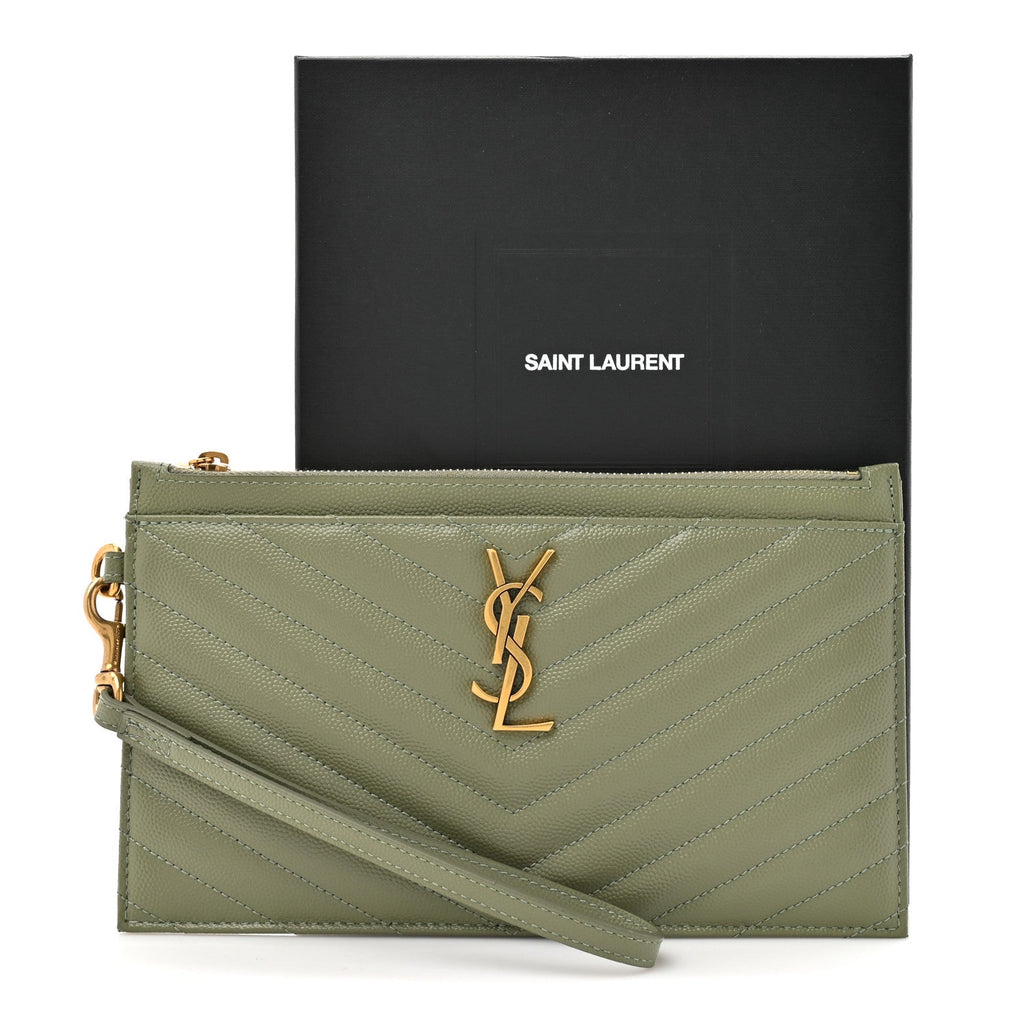 Grain De Poudre Chevron Monogram Large Bill Pouch Light Sage
