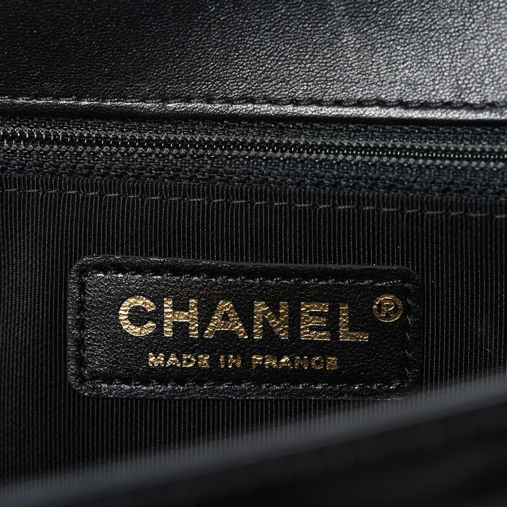 Iridescent Glazed Calfskin Quilted New Medium Boy Flap Black