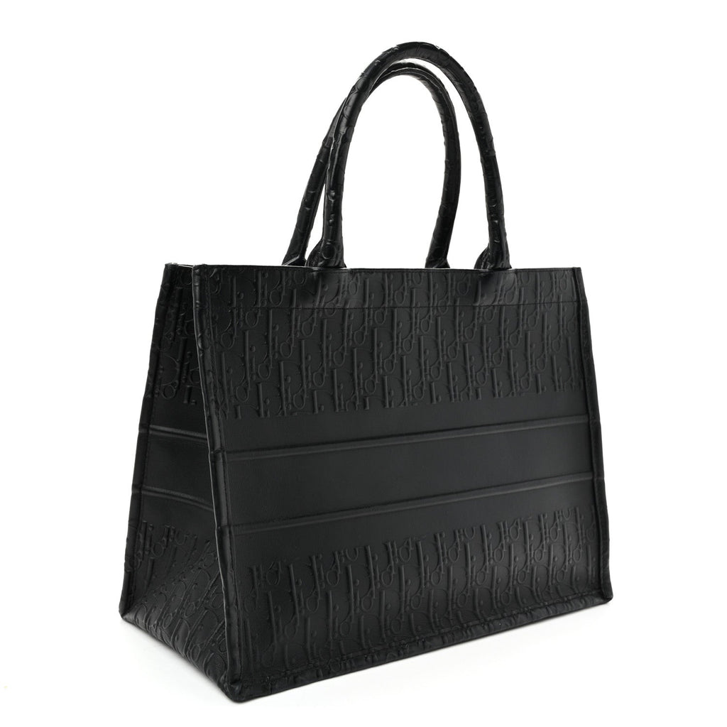 Oblique Calfskin Embossed Medium Book Tote Black