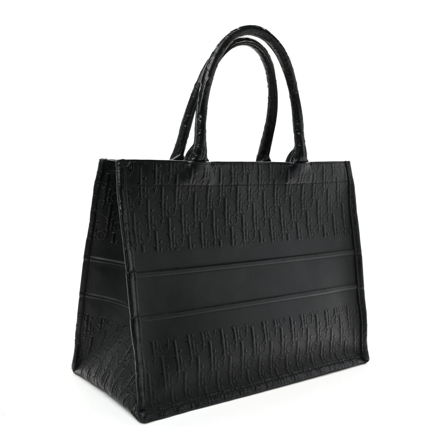 Oblique Calfskin Embossed Medium Book Tote Black