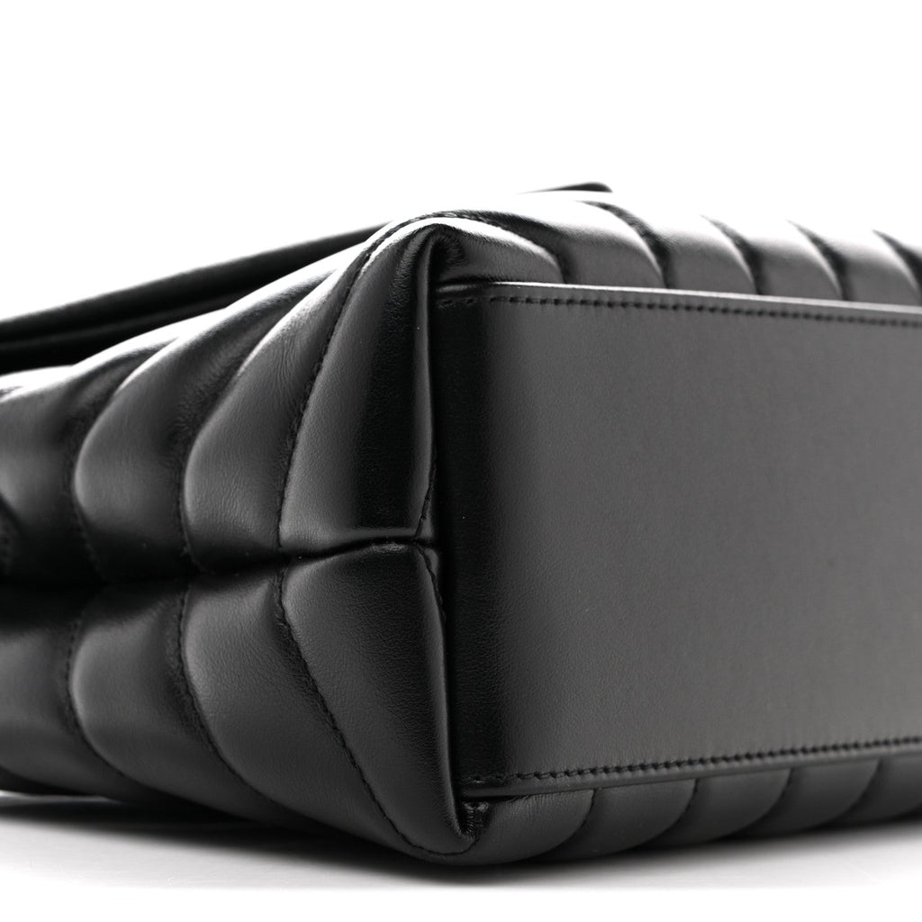 Calfskin Y Quilted Monogram Monochrome Small Loulou Chain Satchel Black