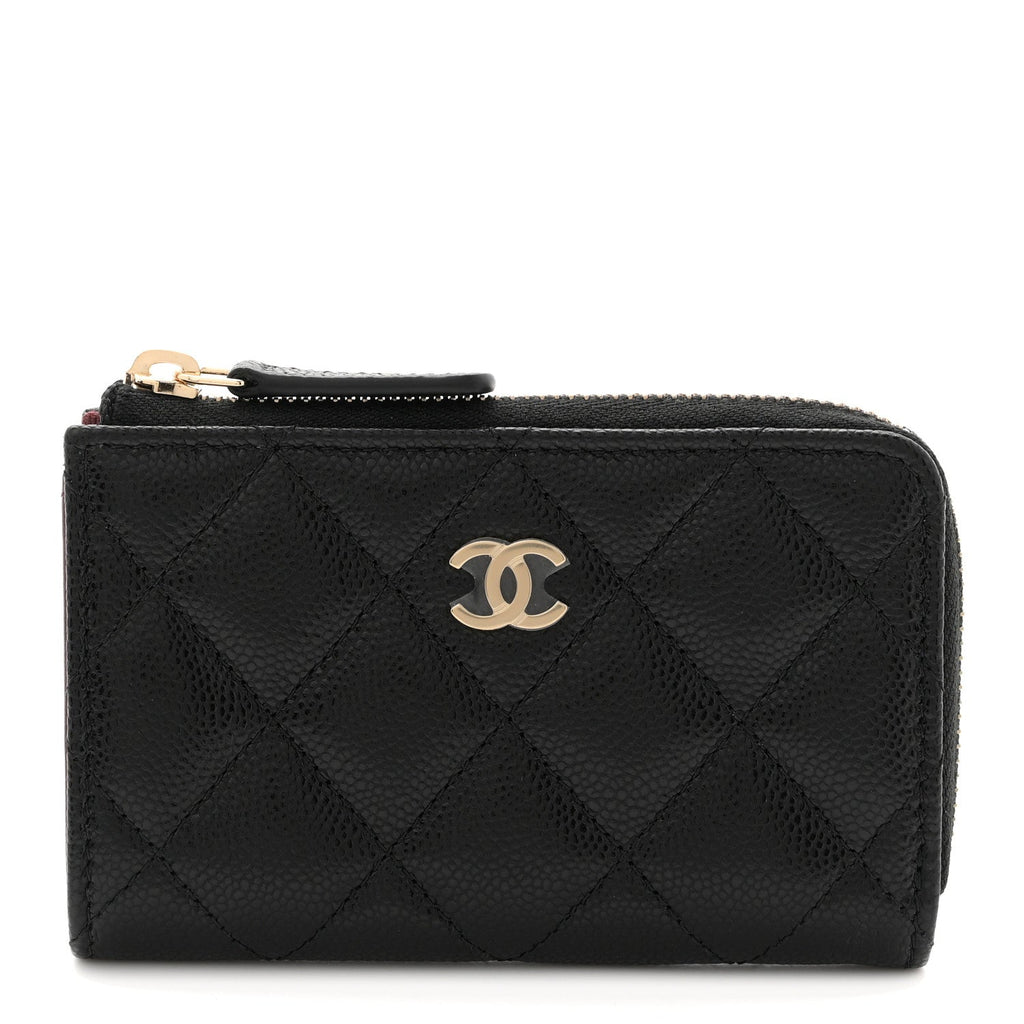 Caviar Quilted Zipped Key Holder Case Black