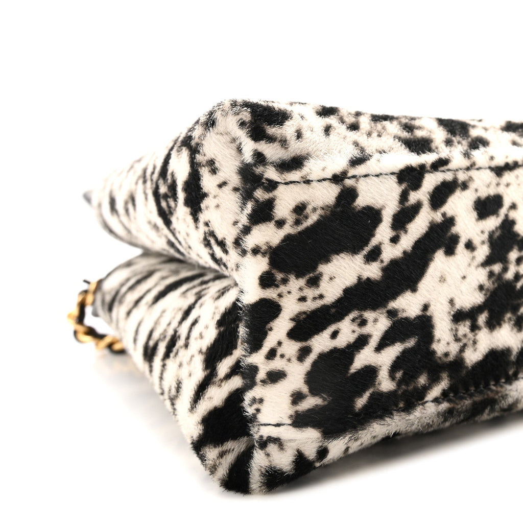 Pony Hair Printed Chic Lady Small Shopping Tote White Black