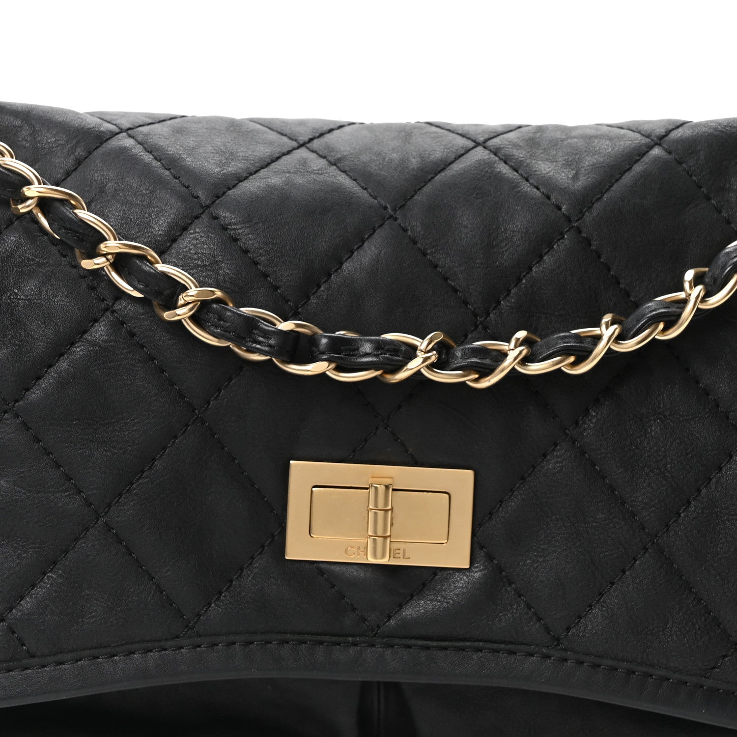 Aged Calfskin Quilted 2.55 Reissue Chain Flap  Black