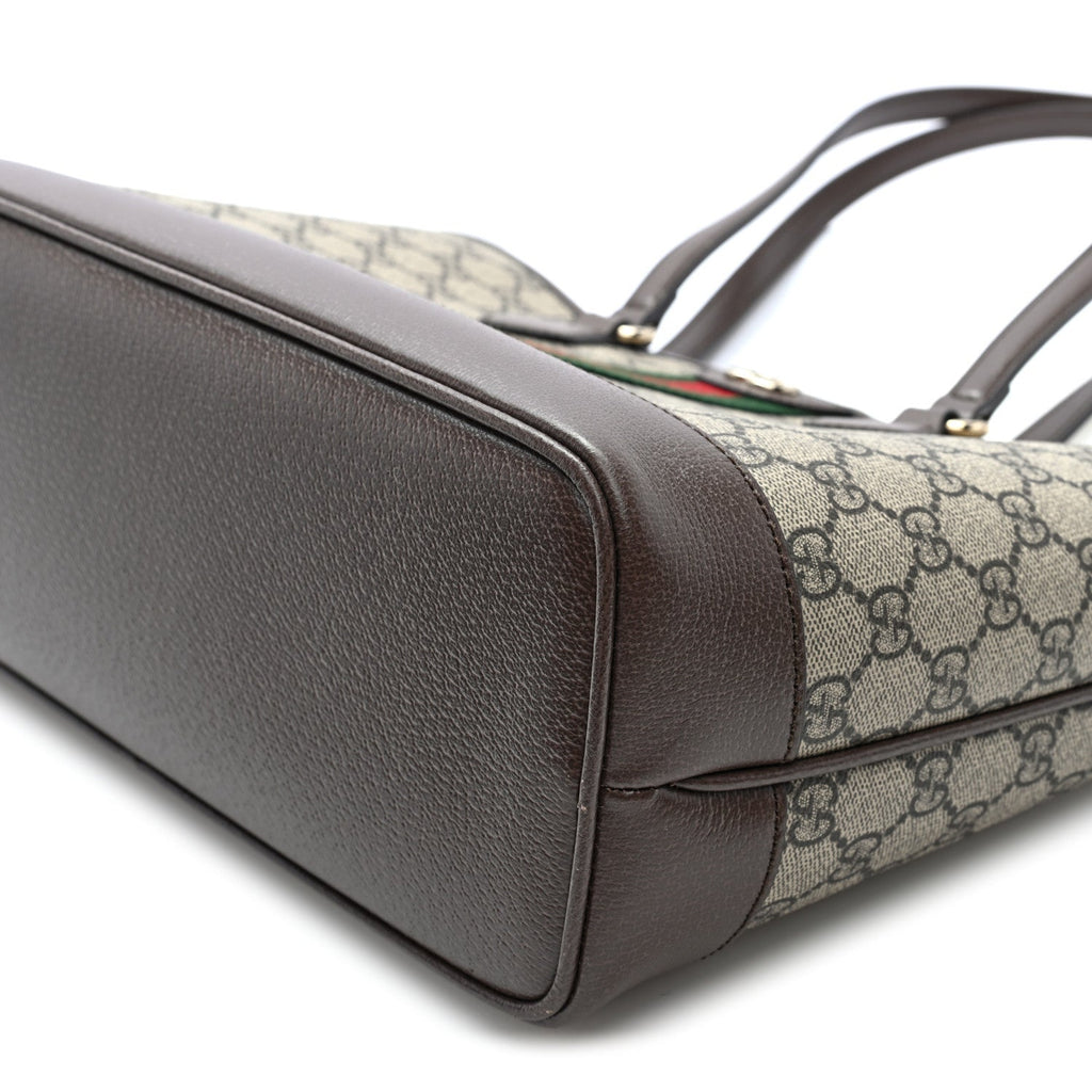 GG Supreme Monogram Textured Calfskin Web Small Ophidia Shoulder Tote Bag Beige Ebony New Acero