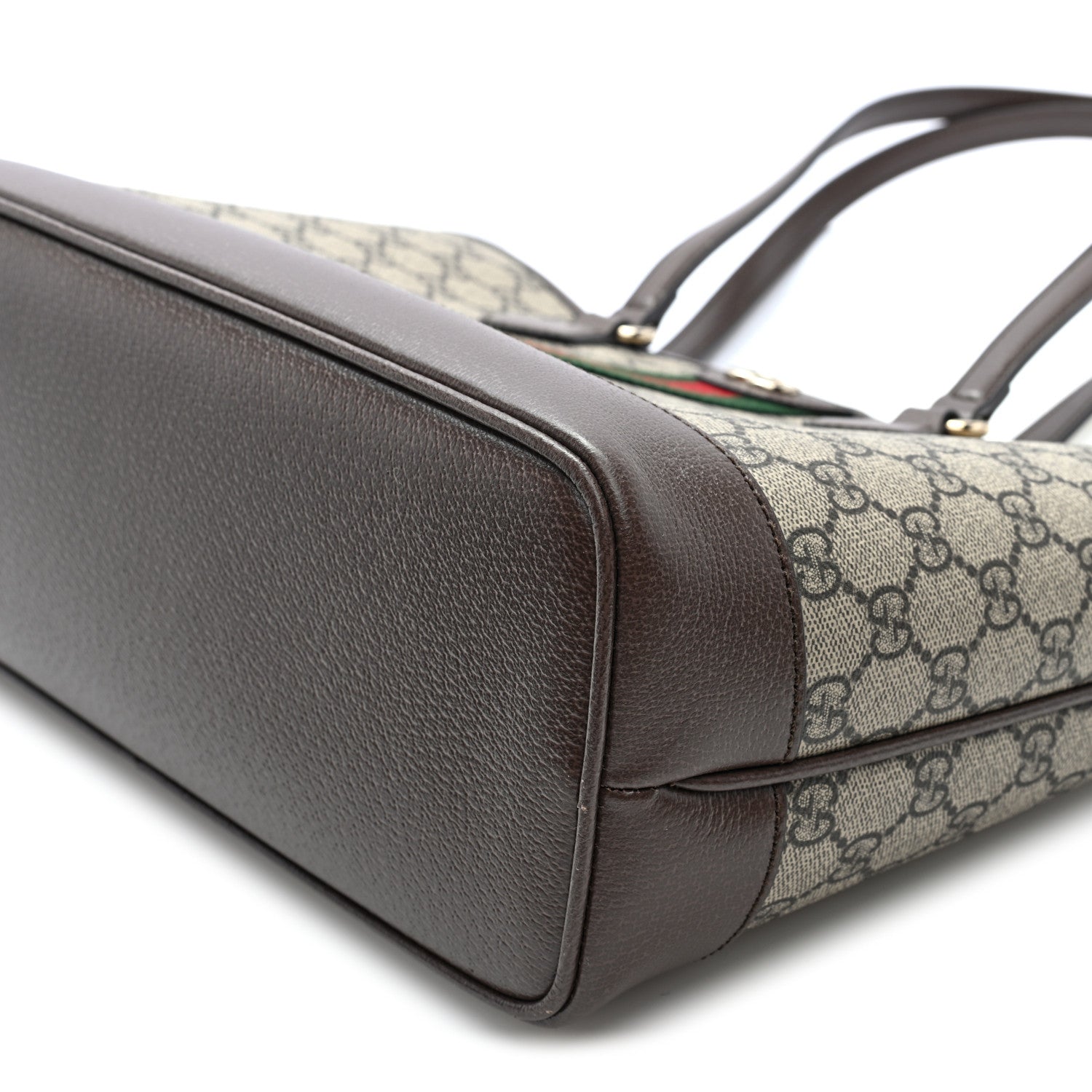 GG Supreme Monogram Textured Calfskin Web Small Ophidia Shoulder Tote Bag Beige Ebony New Acero