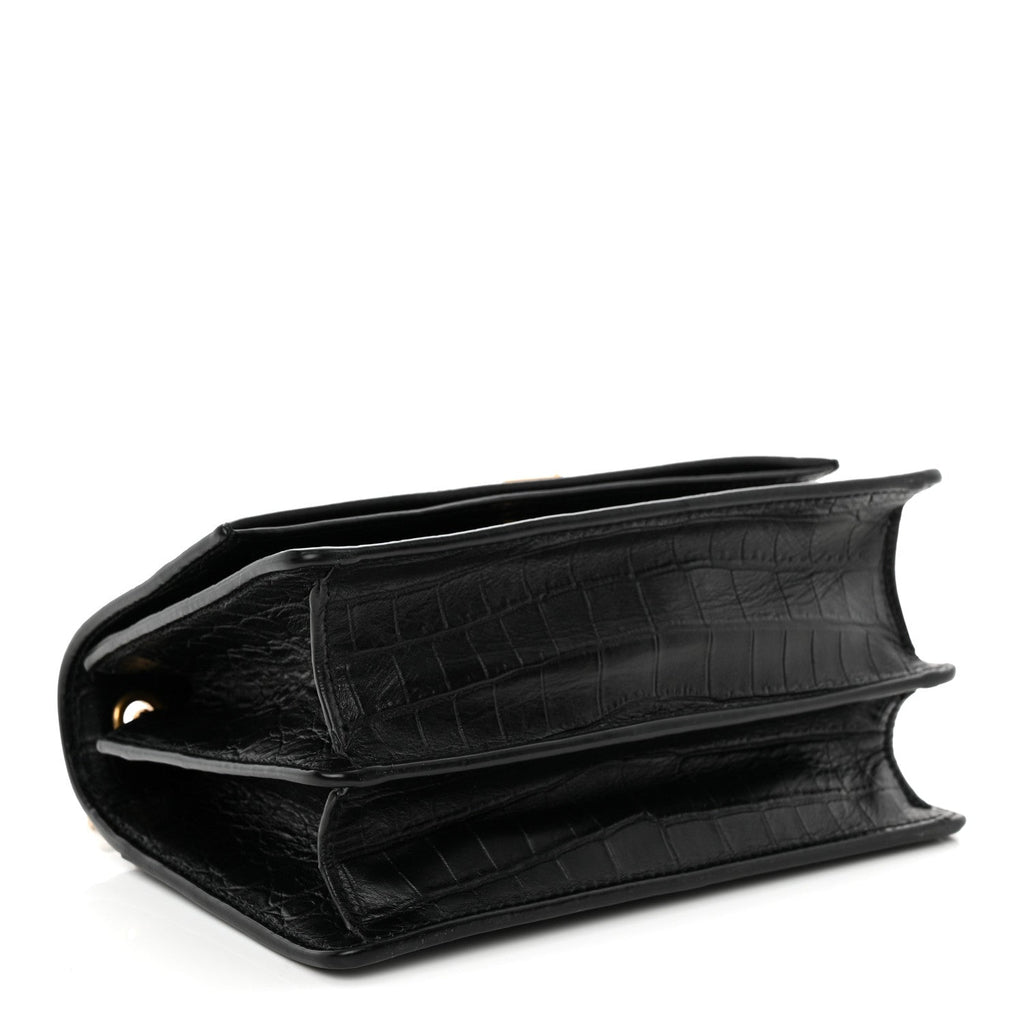 Calfskin Crocodile Embossed Monogram Small Sunset Black