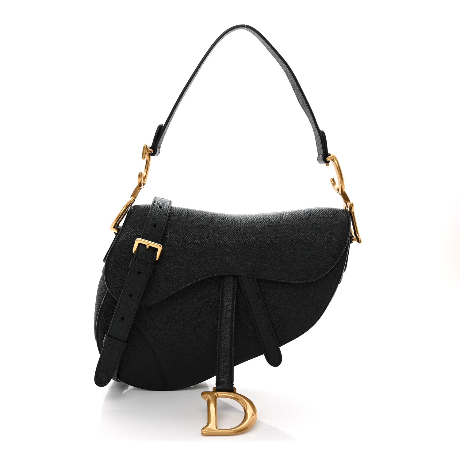 Grained Calfskin Saddle Bag With Strap Black