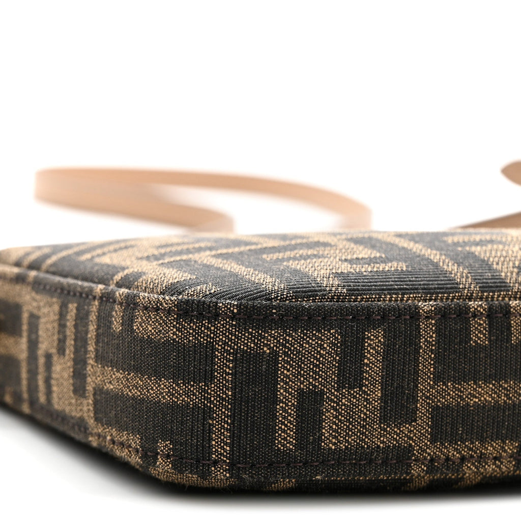 Fabric Jacquard Vitello Grace FF 1974 Baguette Pouch Tobacco Moro Sand