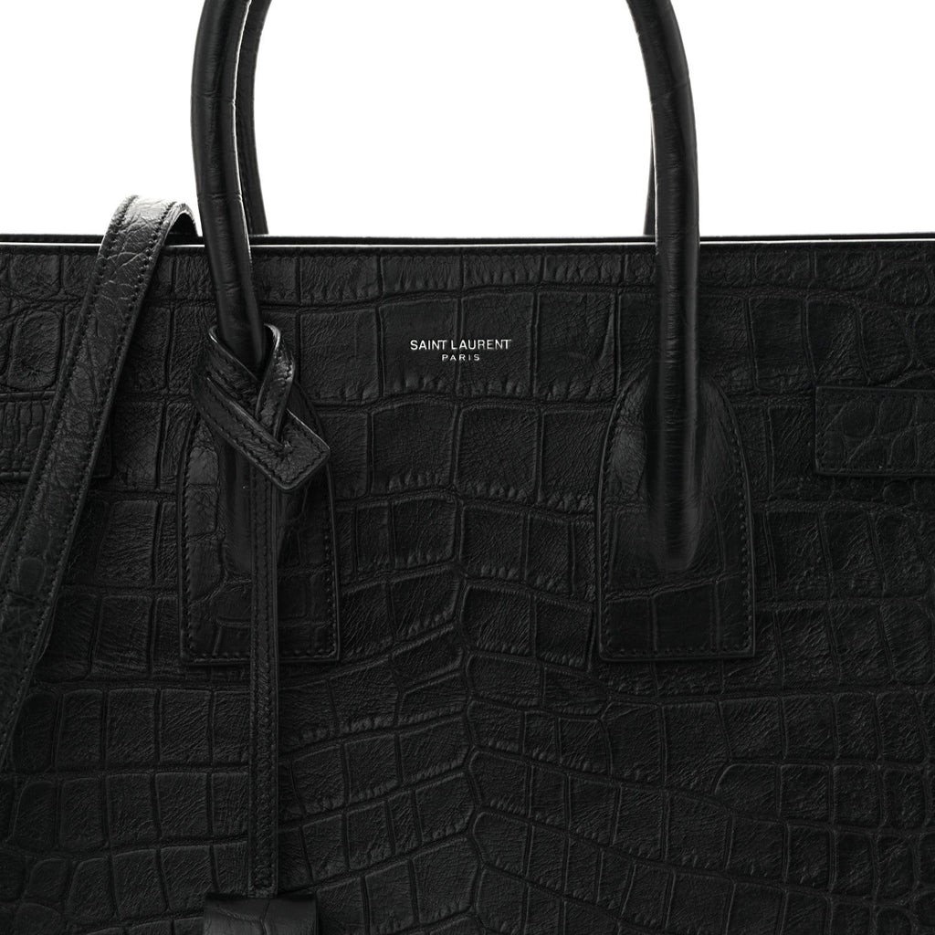Calfskin Crocodile Embossed Small Sac de Jour  Black