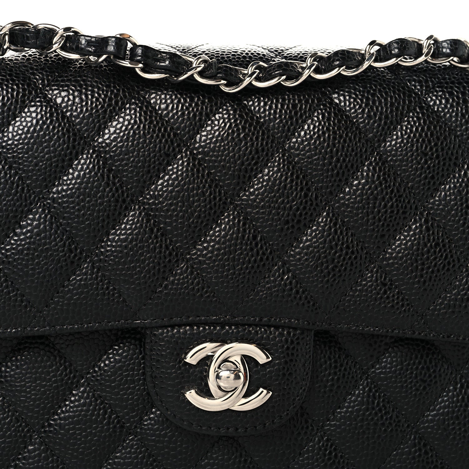 Caviar Quilted Medium Double Flap Black