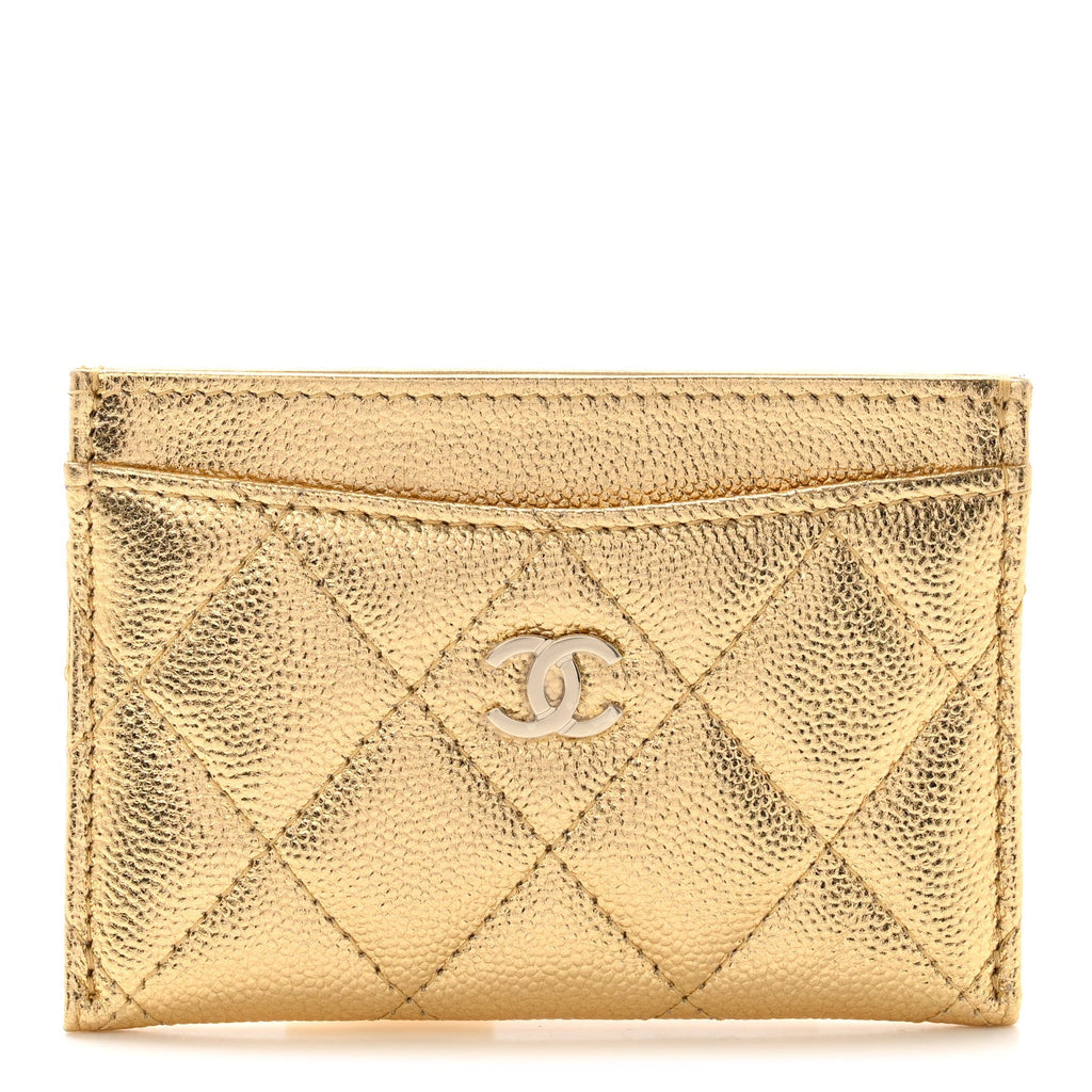 Metallic Caviar Quilted Card Holder Gold