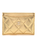 Metallic Caviar Quilted Card Holder Gold