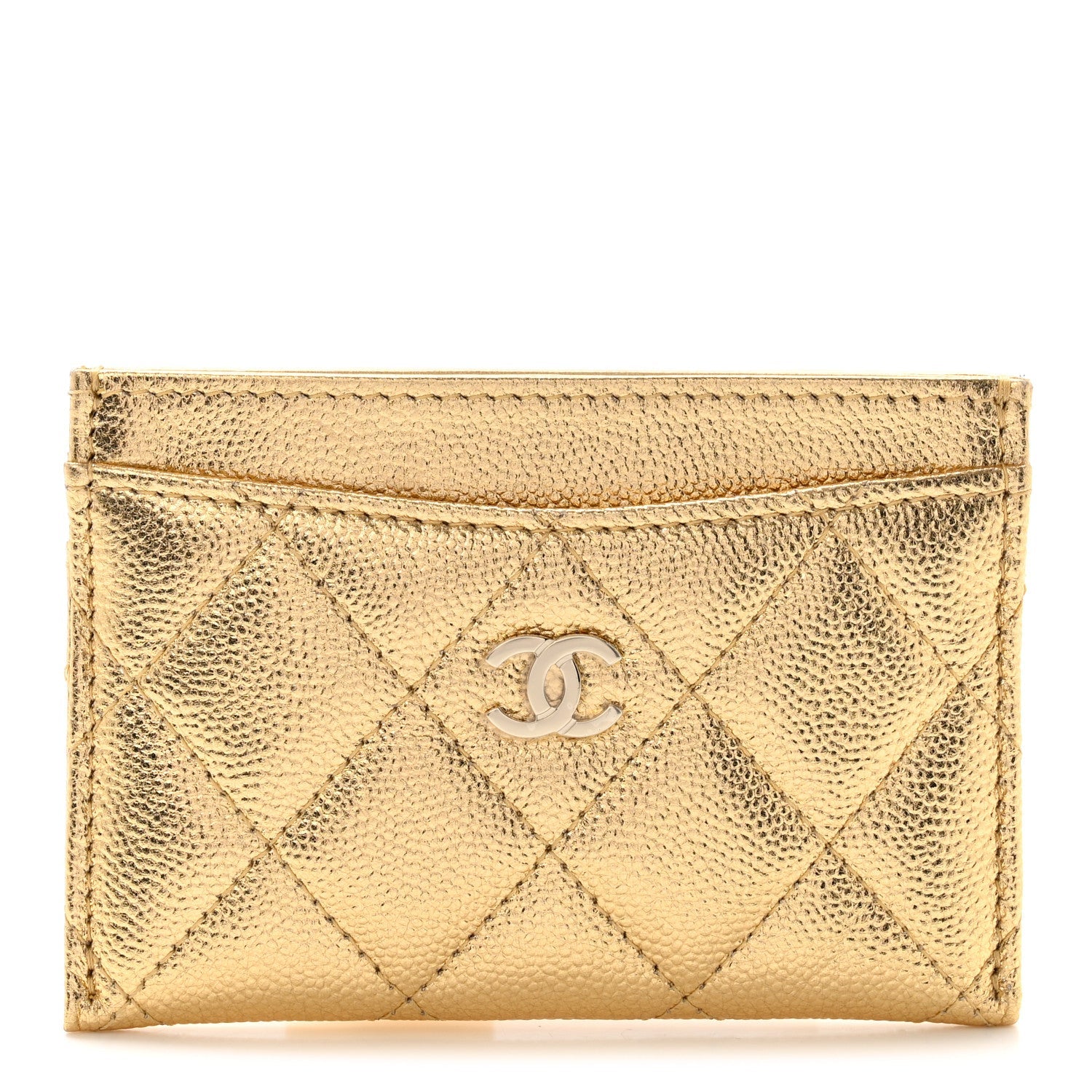 Metallic Caviar Quilted Card Holder Gold