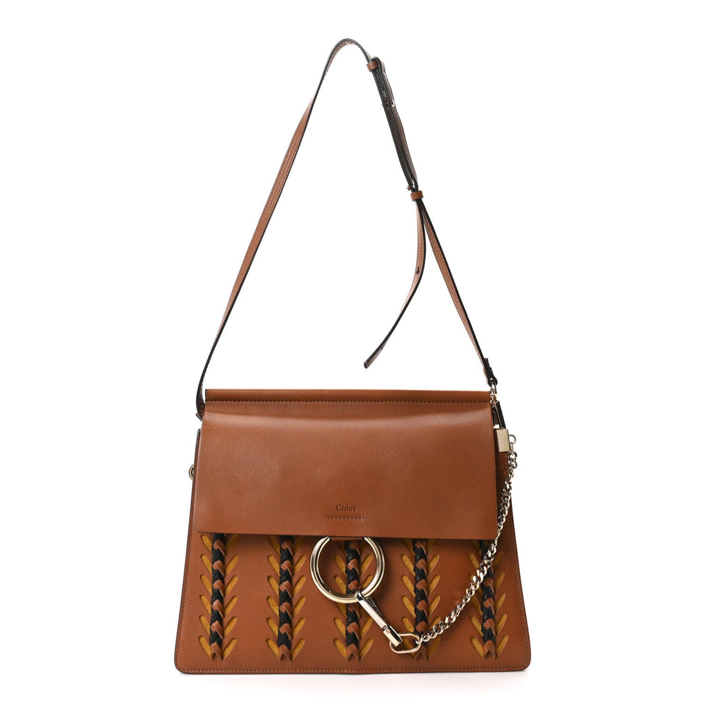 Goatskin Braided Medium Faye Shoulder Bag Caramel Black