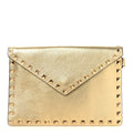 Metallic Calfskin Medium Rockstud Envelope Flat Wristlet Pouch Gold