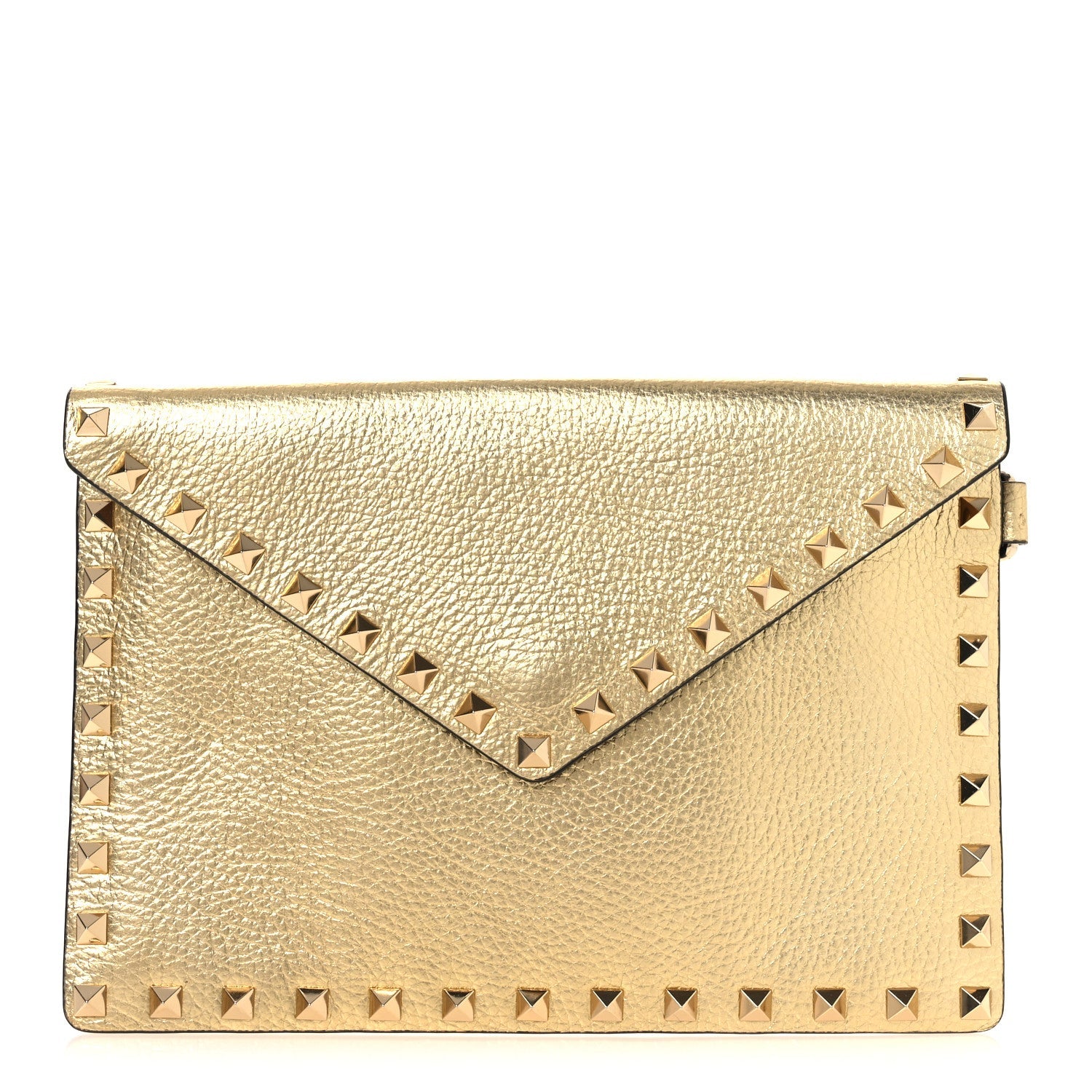 Metallic Calfskin Medium Rockstud Envelope Flat Wristlet Pouch Gold