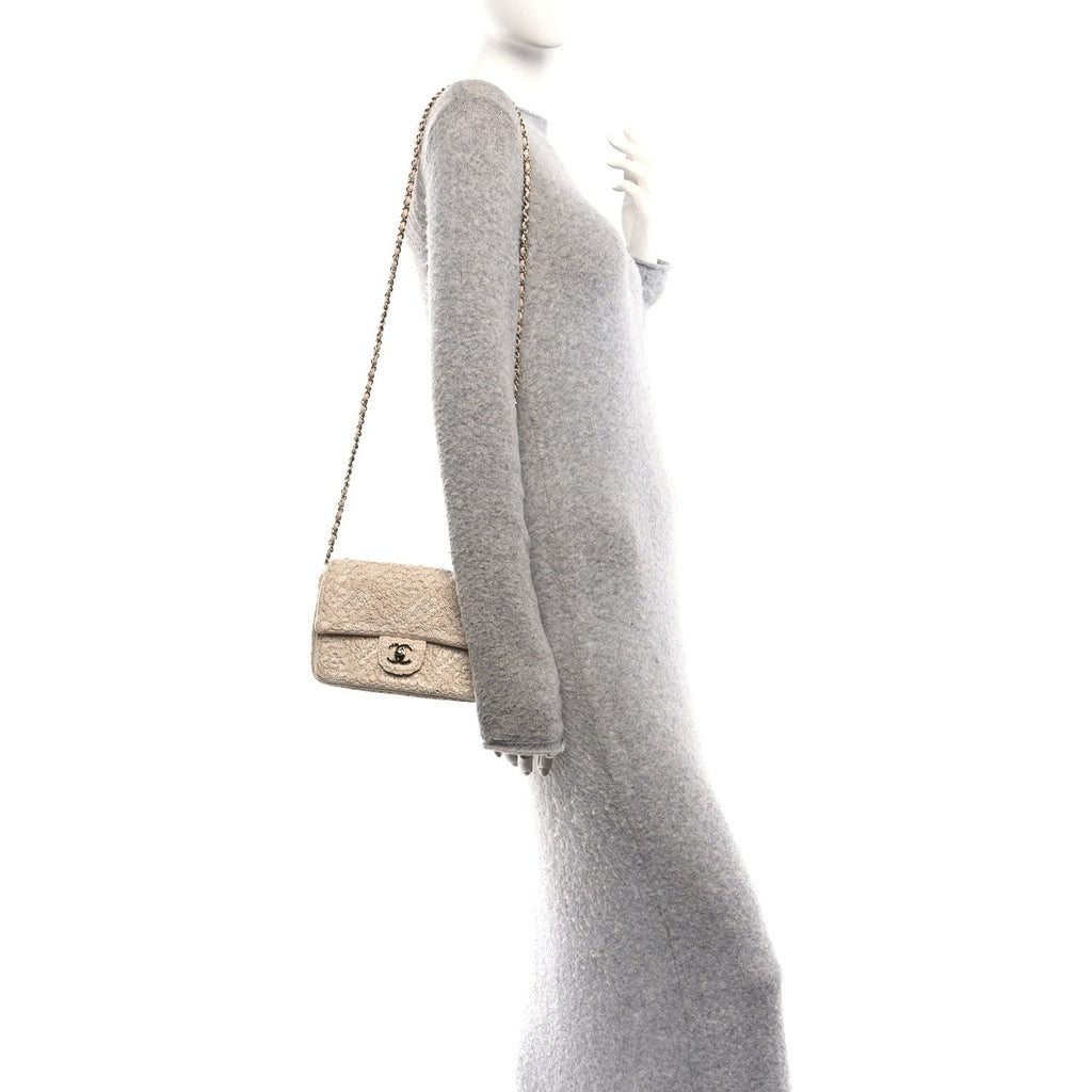 Crochet Embroidered Mini Rectangular Flap Beige
