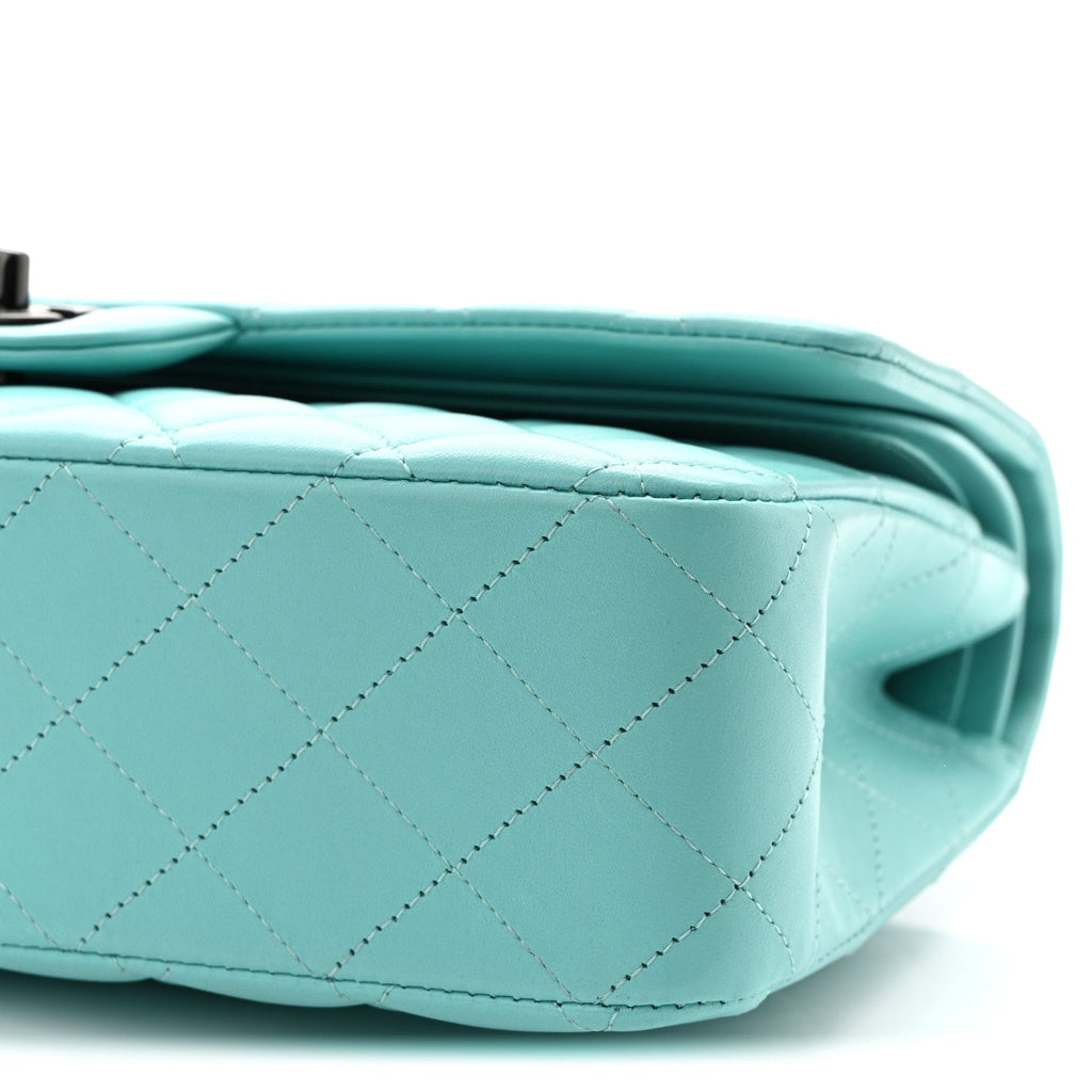 Lambskin Quilted Medium Double Flap Light Blue