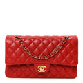Lambskin Quilted Medium Double Flap Red