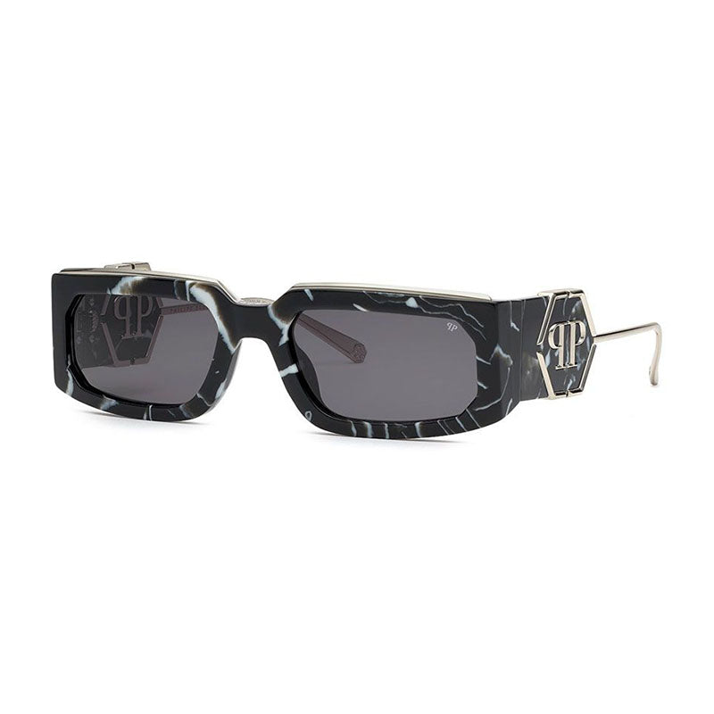 Philipp Plein Sunglasses Rectangle Full Rim, Polished Fuchsia/Silver Frame and Grey Lens SPP119M07BE