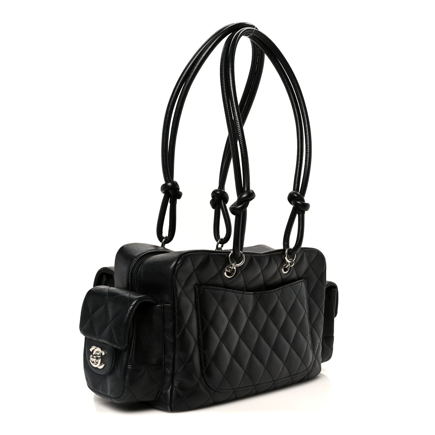 Calfskin Quilted Small Cambon Multipocket Reporter Black White