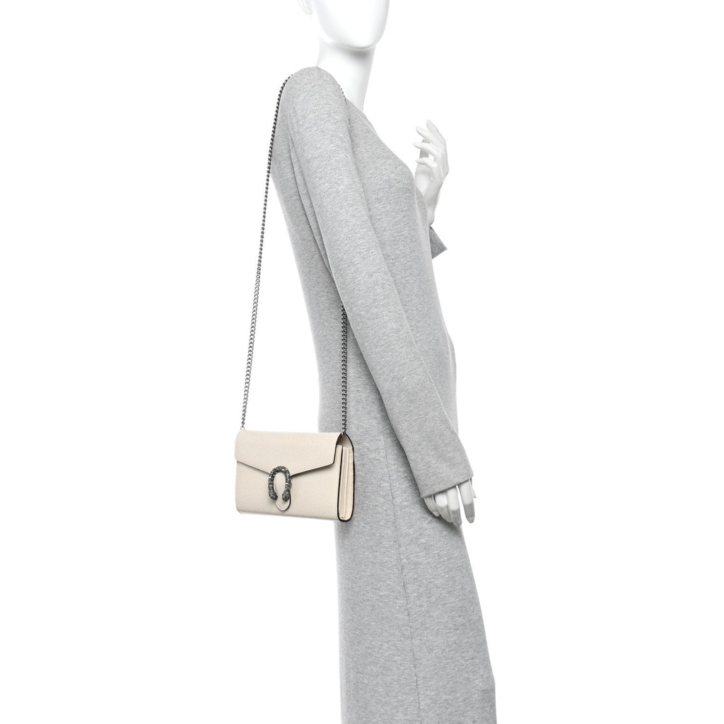 Dollar Calfskin Mini Dionysus Chain Wallet Mystic White
