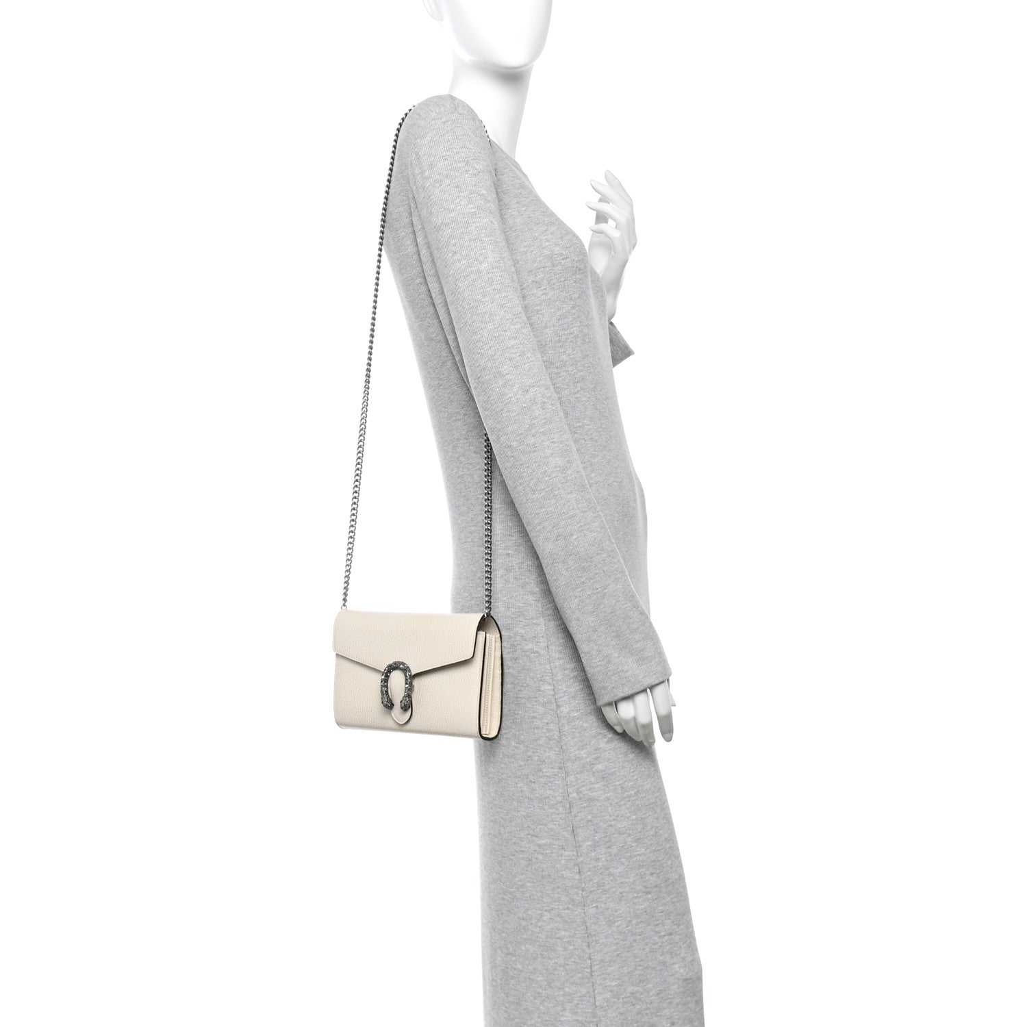 Dollar Calfskin Mini Dionysus Chain Wallet Mystic White