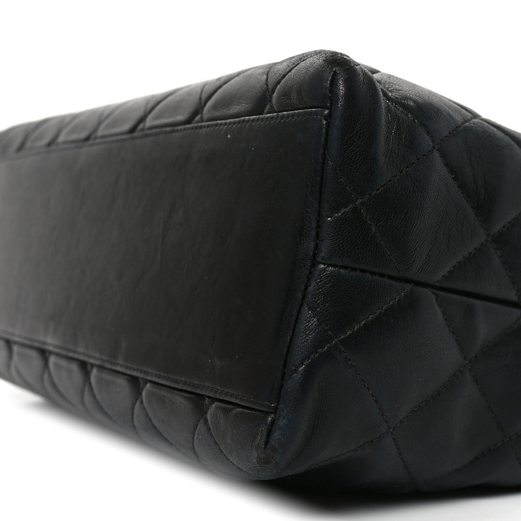 Lambskin Quilted Small Shopping Tote Black