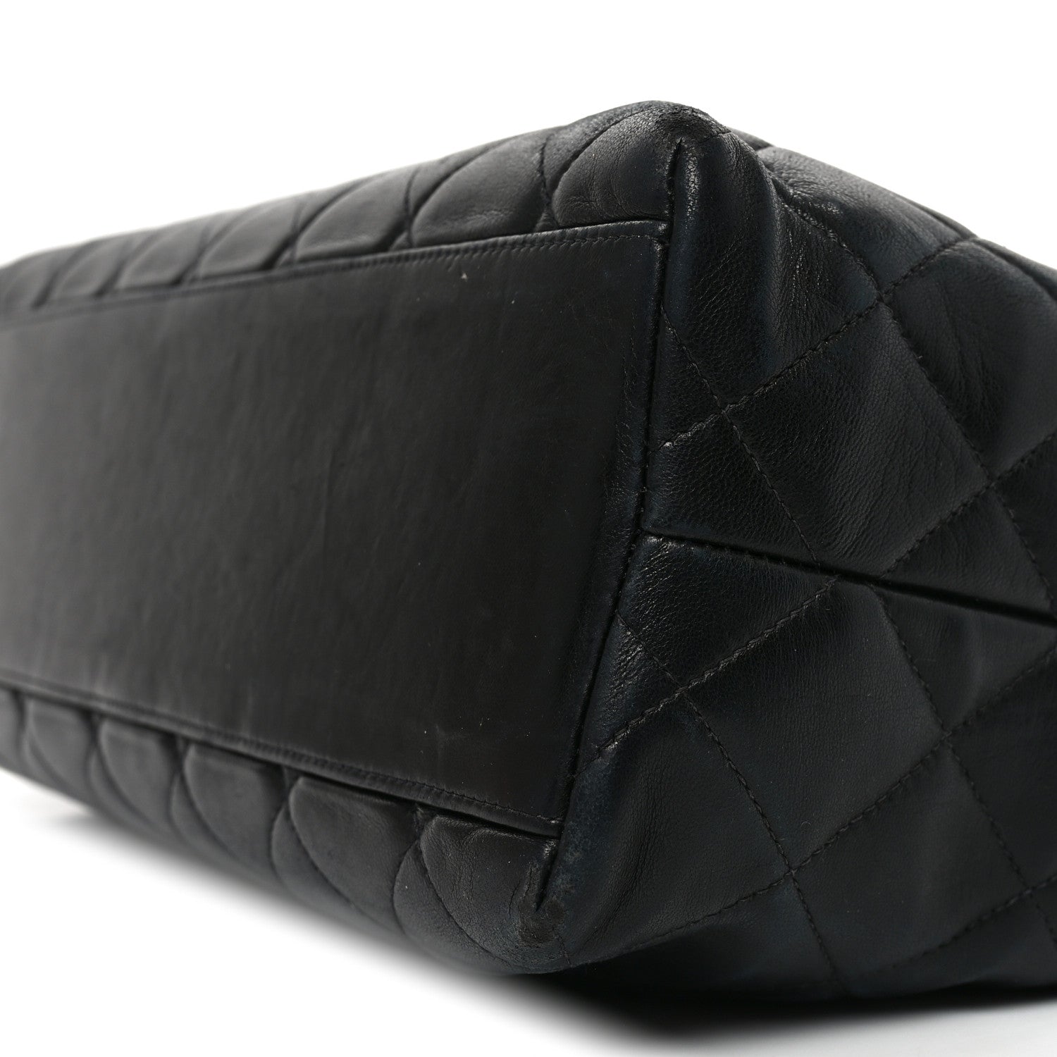 Lambskin Quilted Small Shopping Tote Black